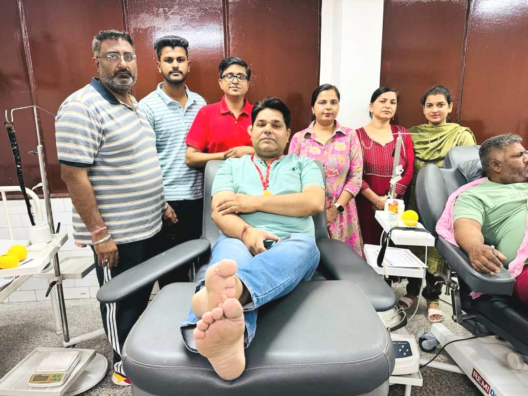 A blood donation camp was organized by the Blood Association at the Civil Hospital